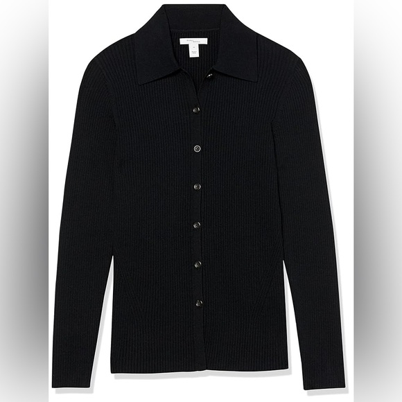 Daily Ritual Black Ribbed Collared Cardigan - Picture 4 of 6
